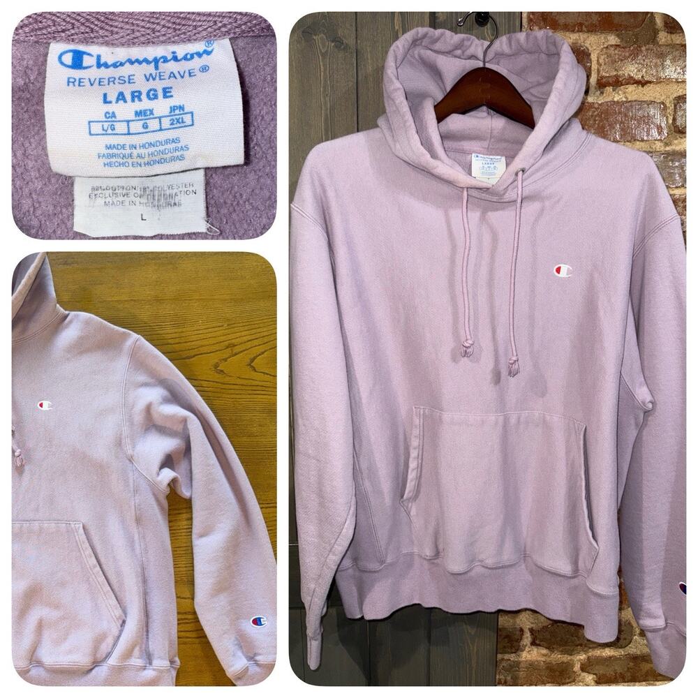 Champion Hoodie Mens Sz- L Lavender Reverse Weave Heavyweight Pullover GF88 EUC